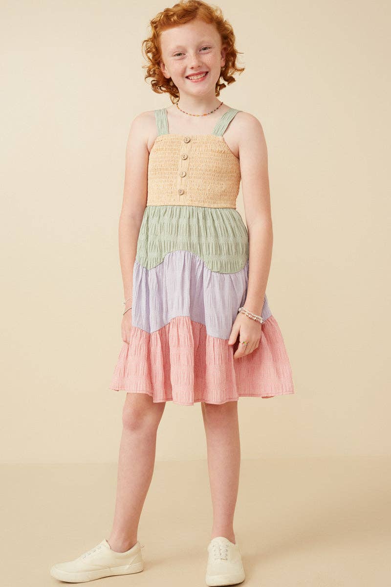 Wavy Tiered Color Block Dress