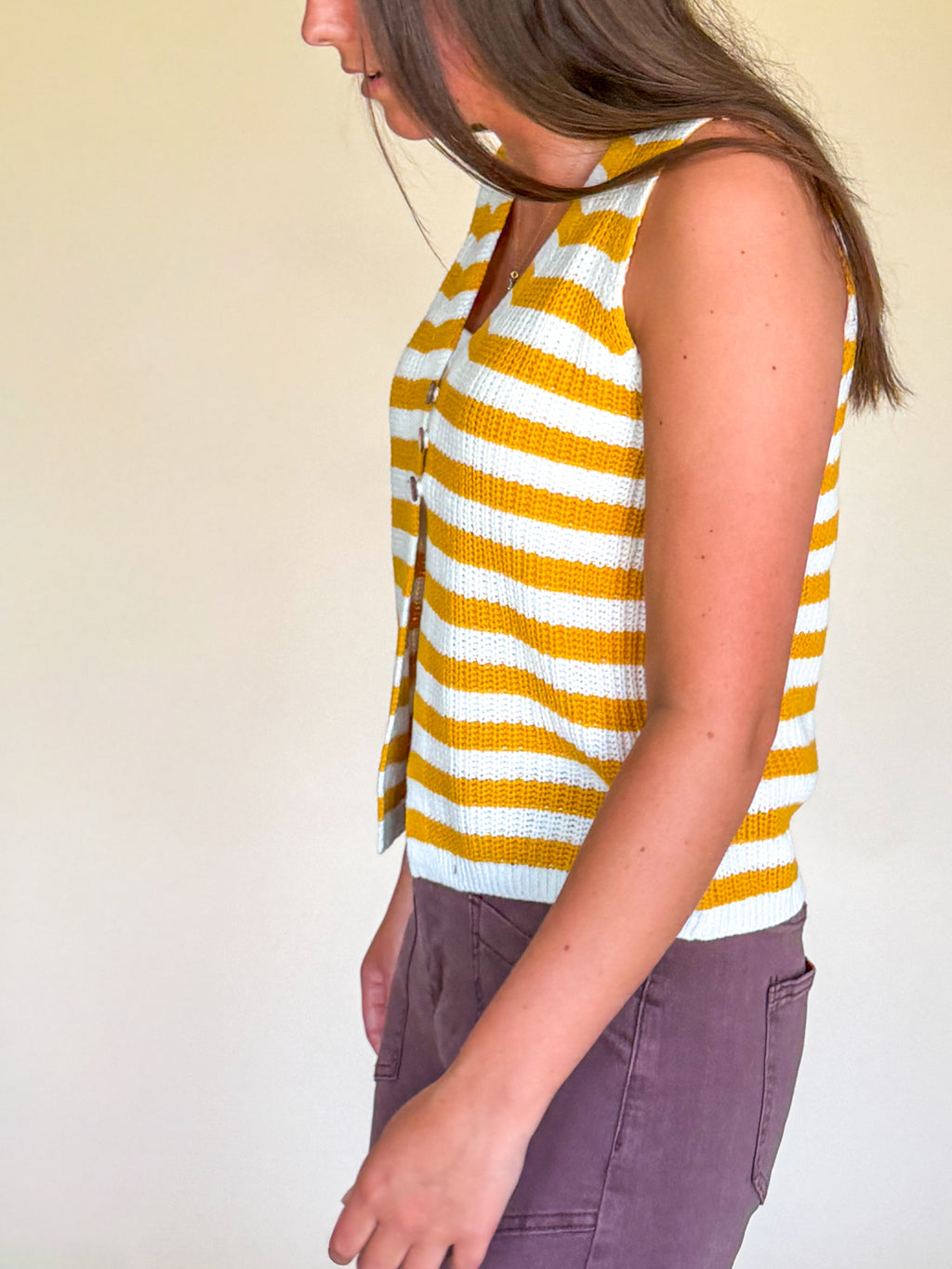 Striped Button-Front Sweater Vest