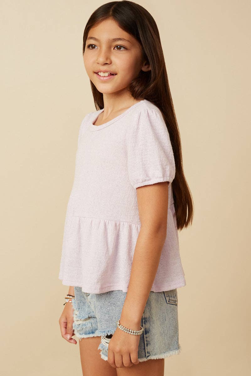 Textured Puff Sleeve Asymmetric Top