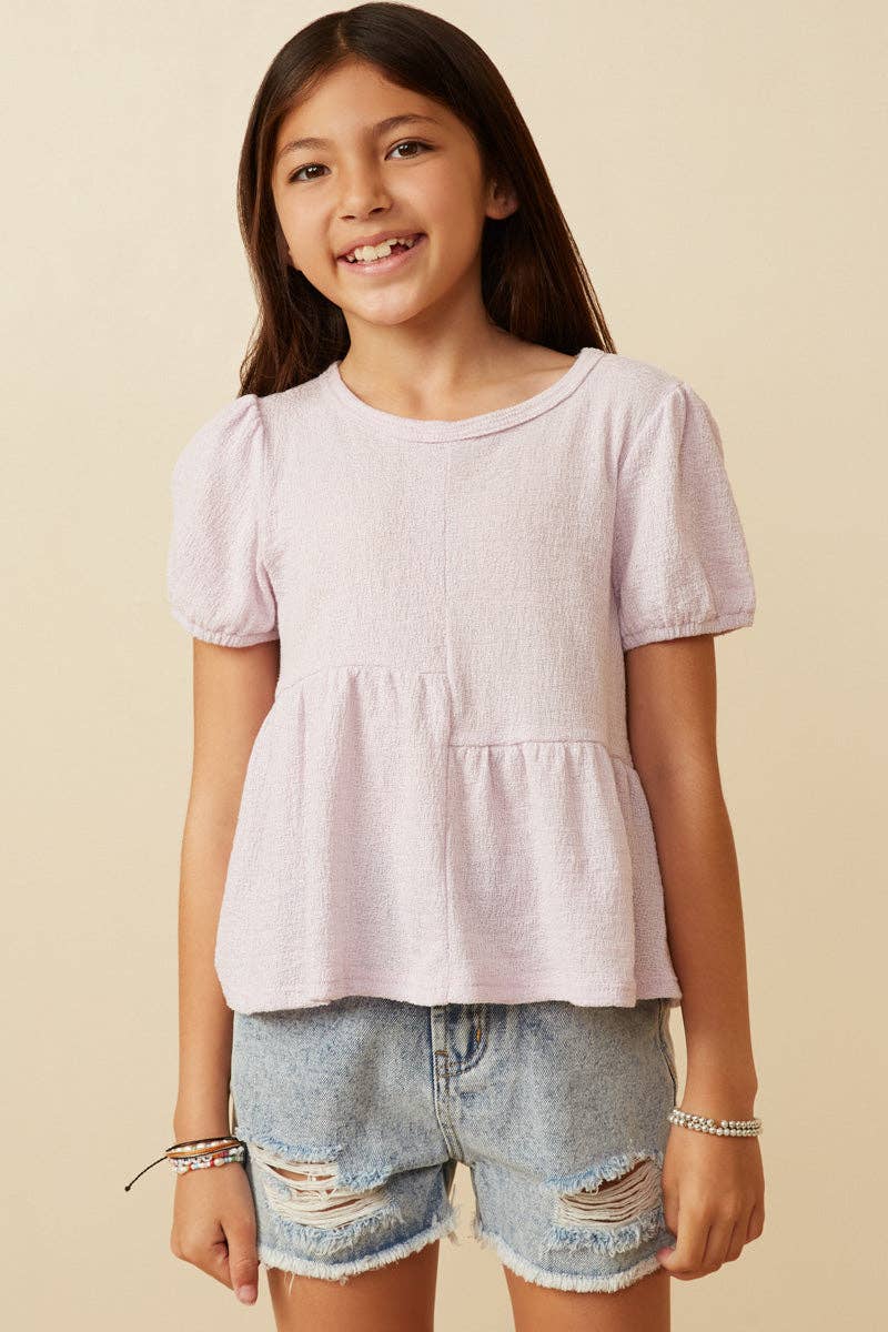Textured Puff Sleeve Asymmetric Top