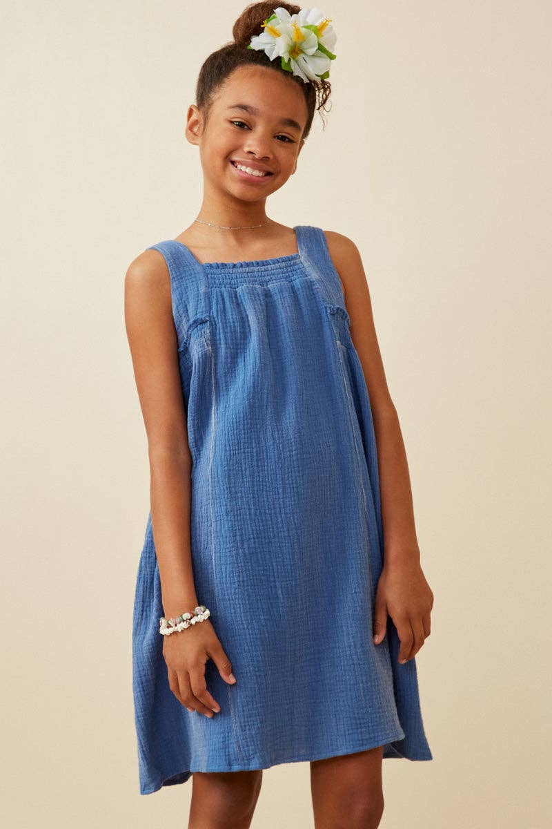 Washed Textured Smock Dress