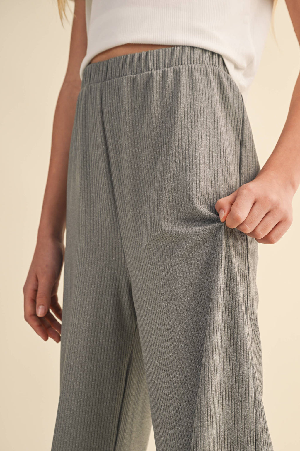 Wide Leg Pull On Rib Knit Pants