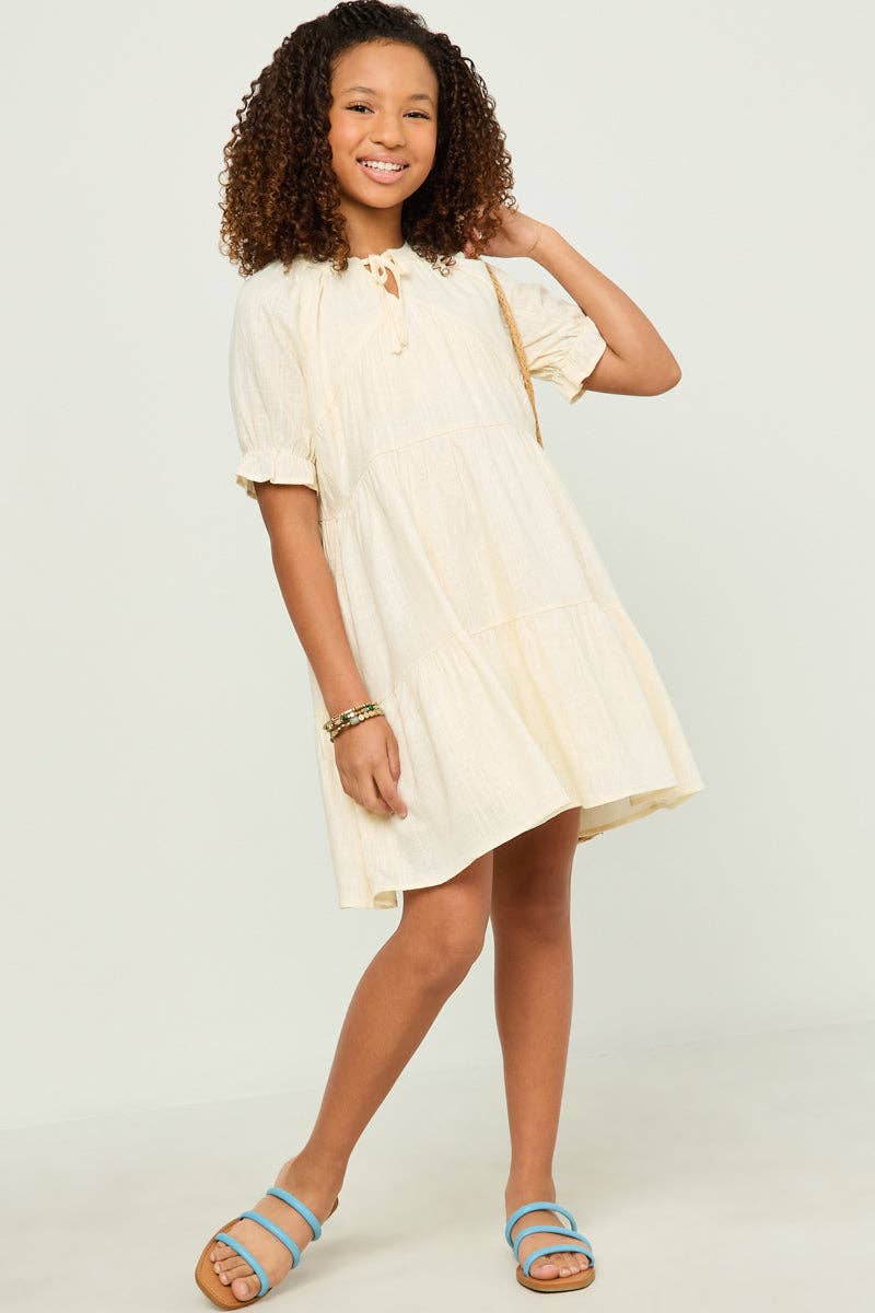 V Neck Tie Cinch Sleeve Dress