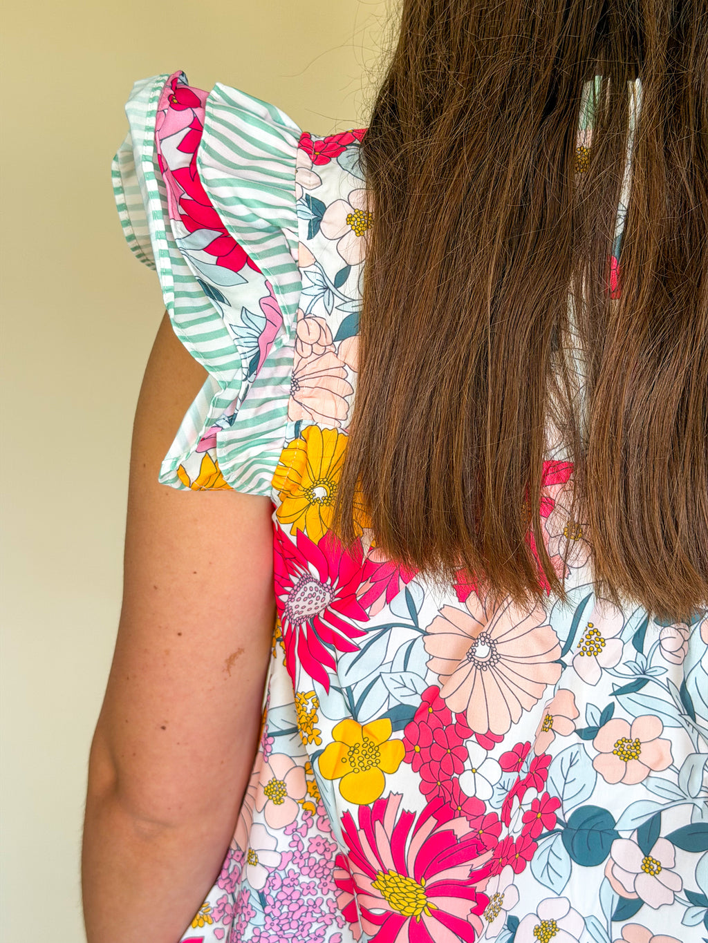 Floral Print Contrast Ruffle Blouse