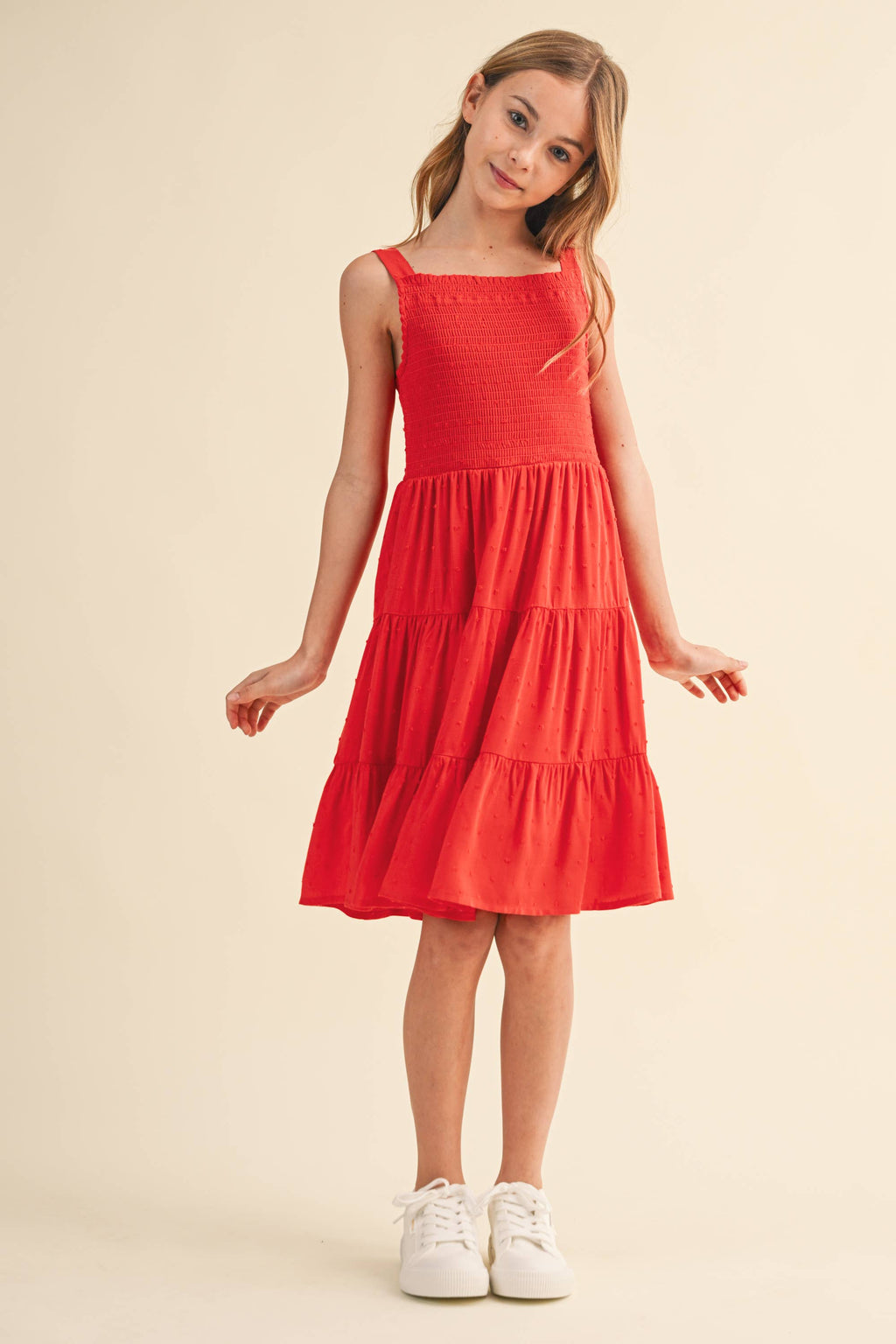 Red Smocked Tiered Dress