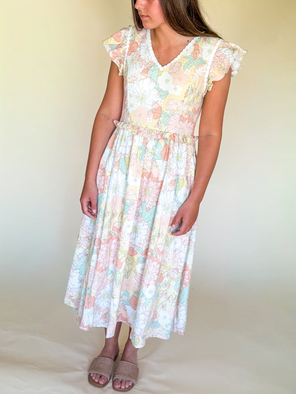Floral Flutter Midi Dress