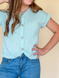 Textured Knit Buttoned Twist Front Top