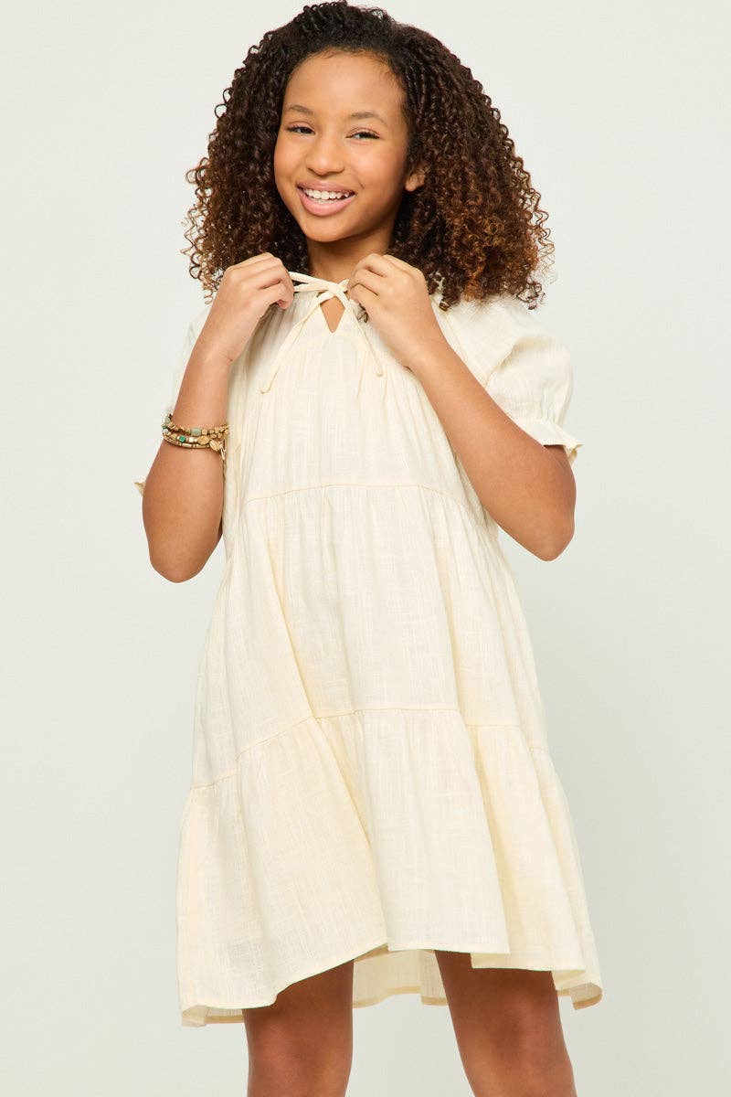 V Neck Tie Cinch Sleeve Dress