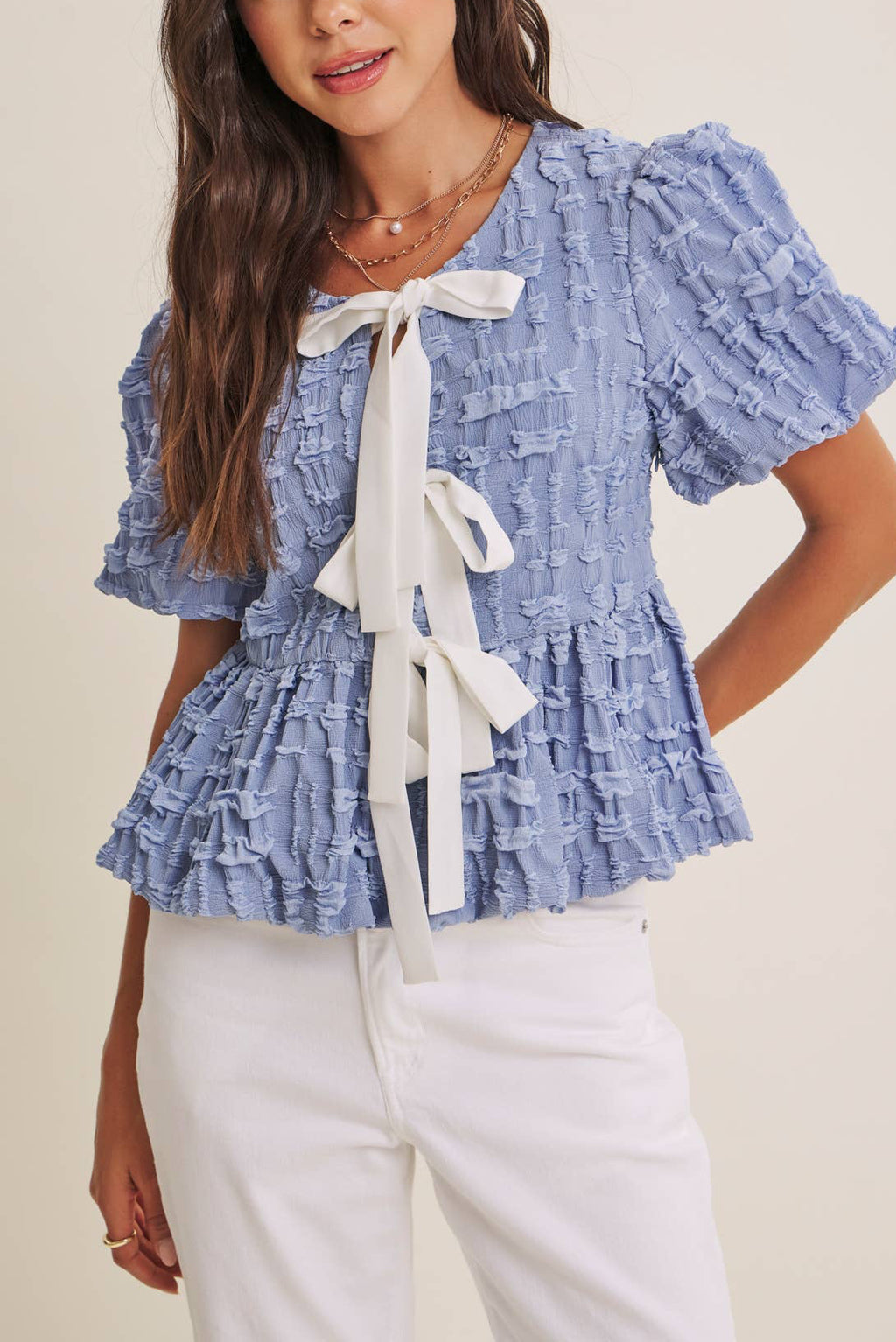 Bubble Textured Babydoll Blouse