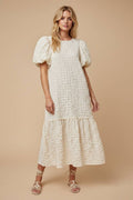 Cream Puff-Sleeve Midi Dress
