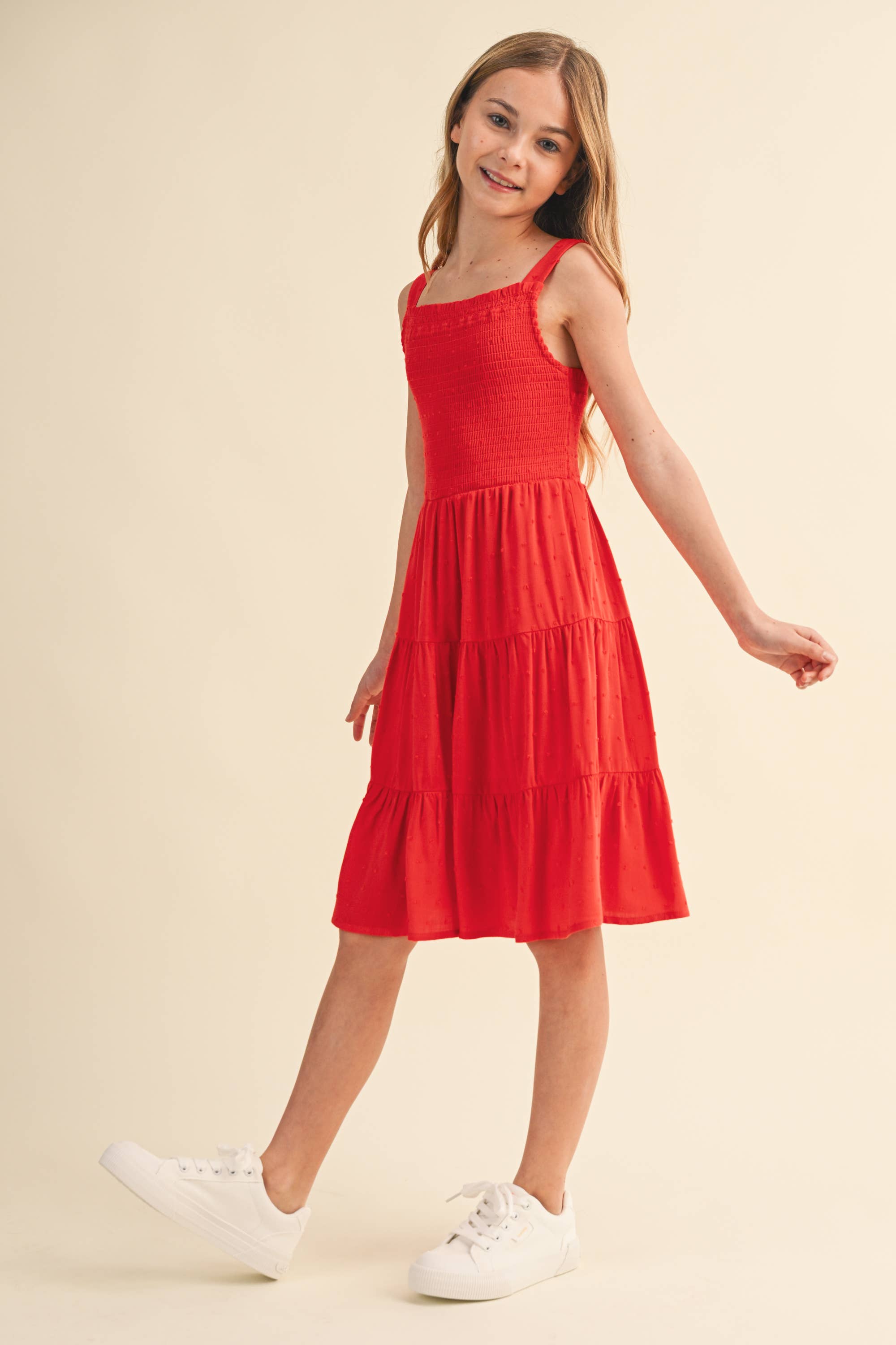 Red Smocked Tiered Dress