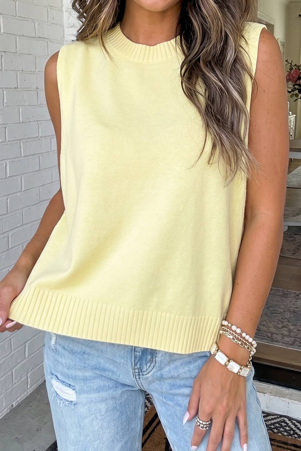 Side Slit Loose Sweater Vest