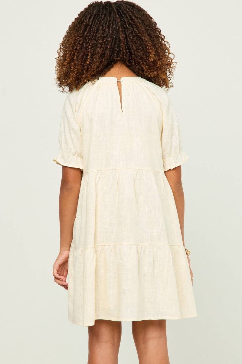 V Neck Tie Cinch Sleeve Dress