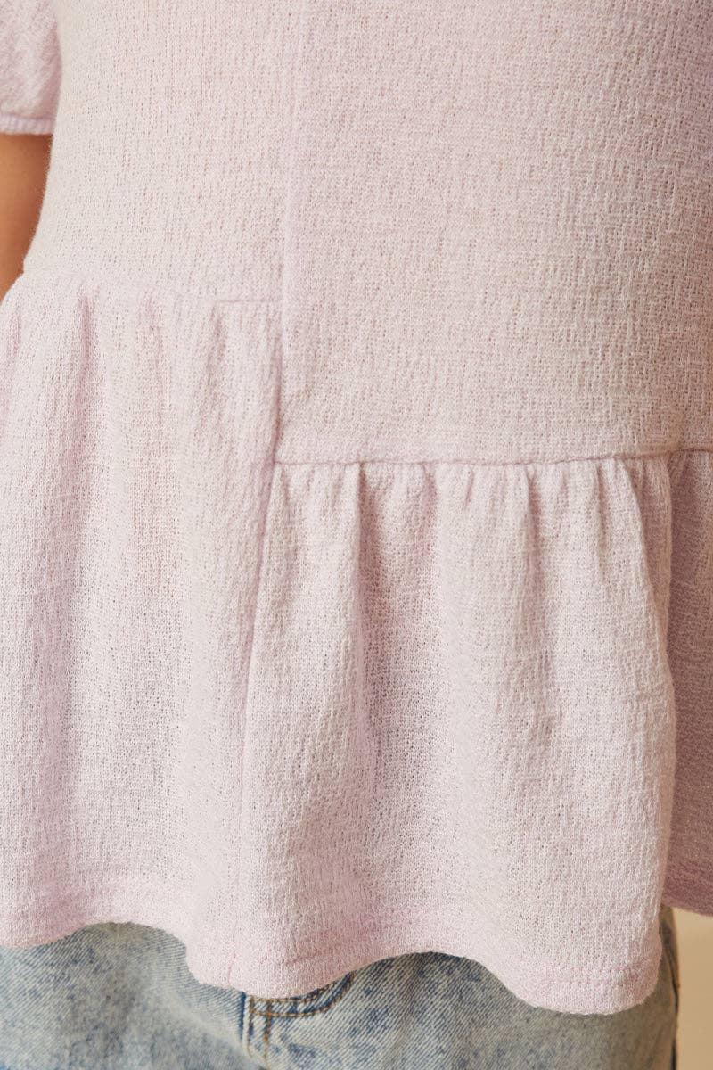 Textured Puff Sleeve Asymmetric Top