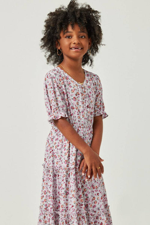 Ditsy Floral Button Ruffle Dress